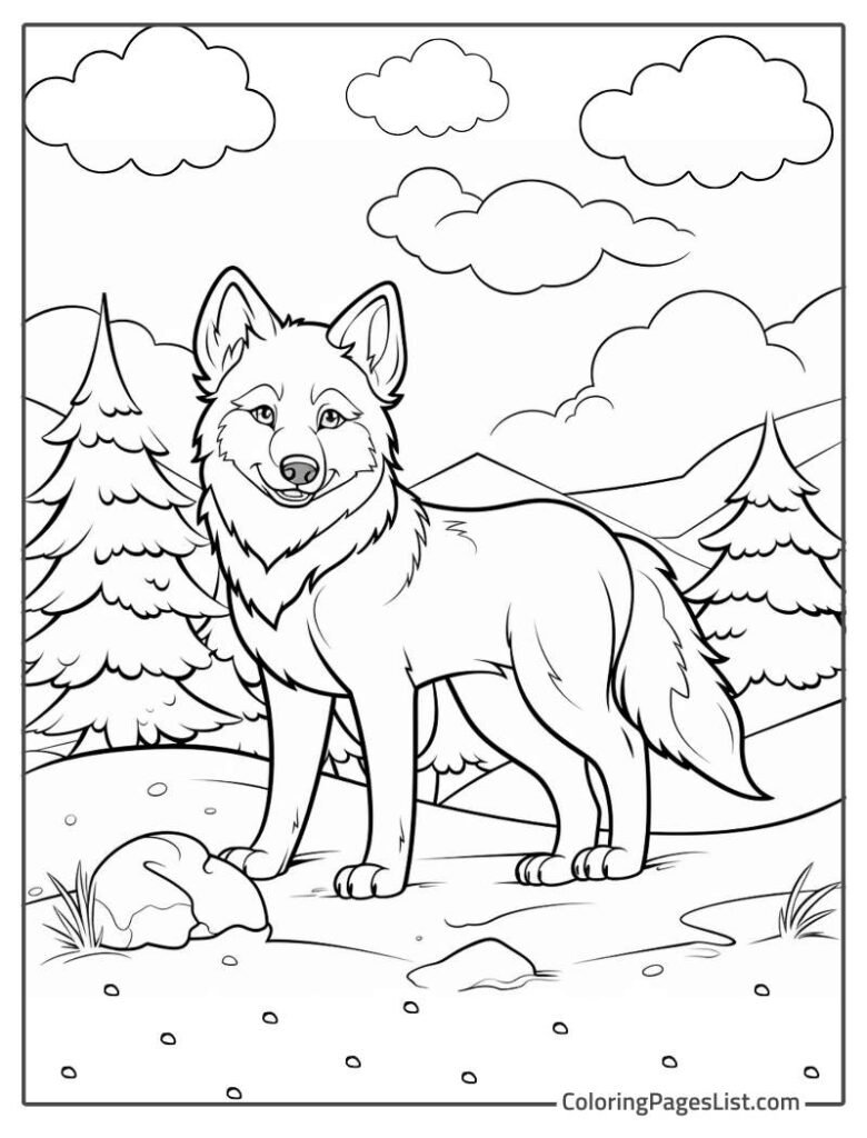 Little Wolf Enjoying In The Jungle Coloring Page