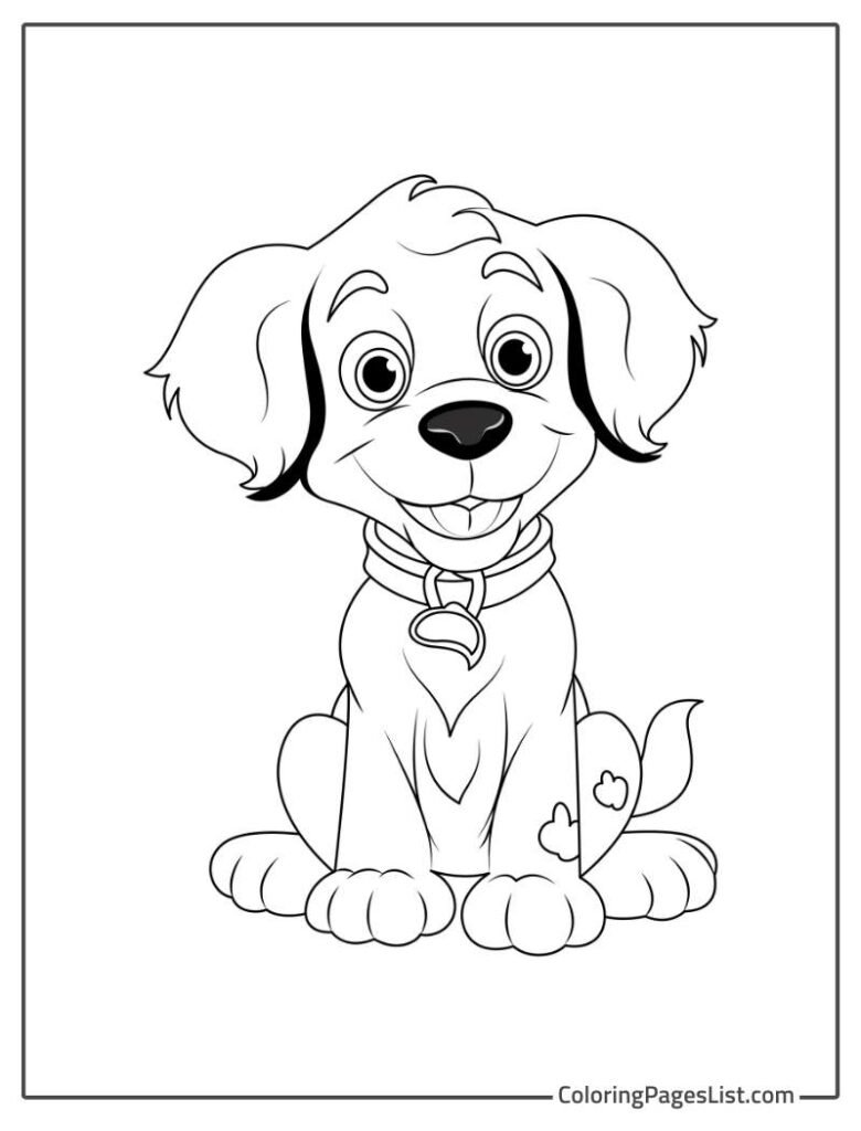 Pluto Puppy Smiling While Sitting Coloring Page