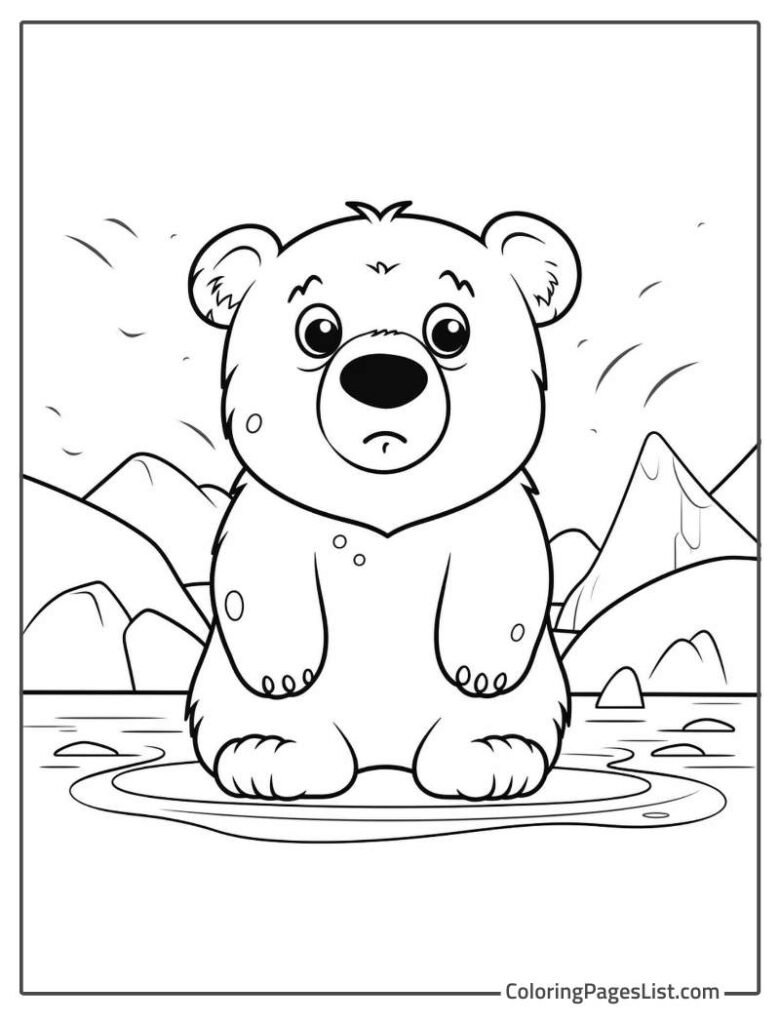 Polar Bear Enjoying In The Cold Water To Color In