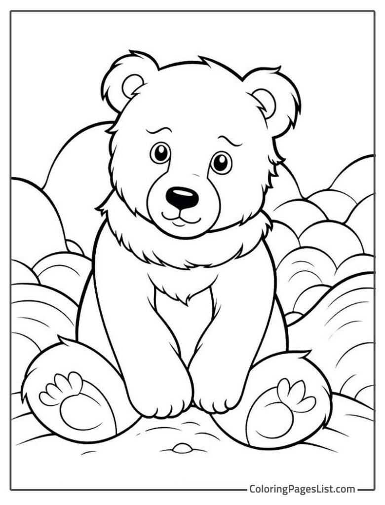 Polar Bear Sitting On The Ground In The Mountains Coloring Sheet