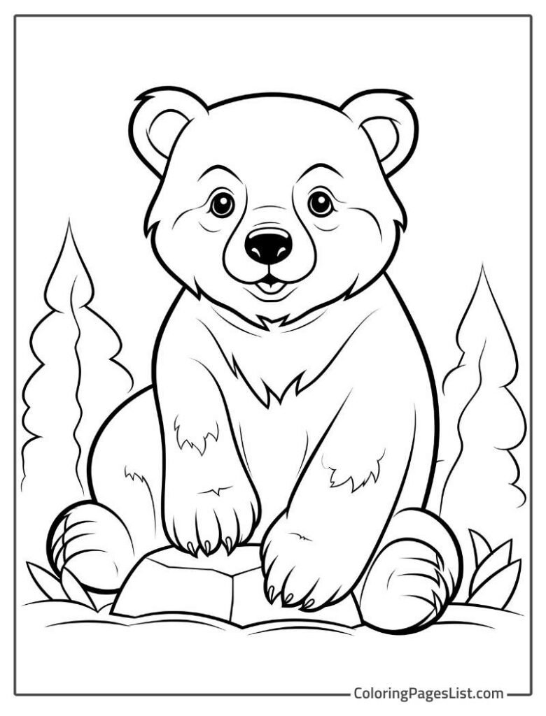 Polar Bear Smiling While Sitting On The Rock Coloring Sheet