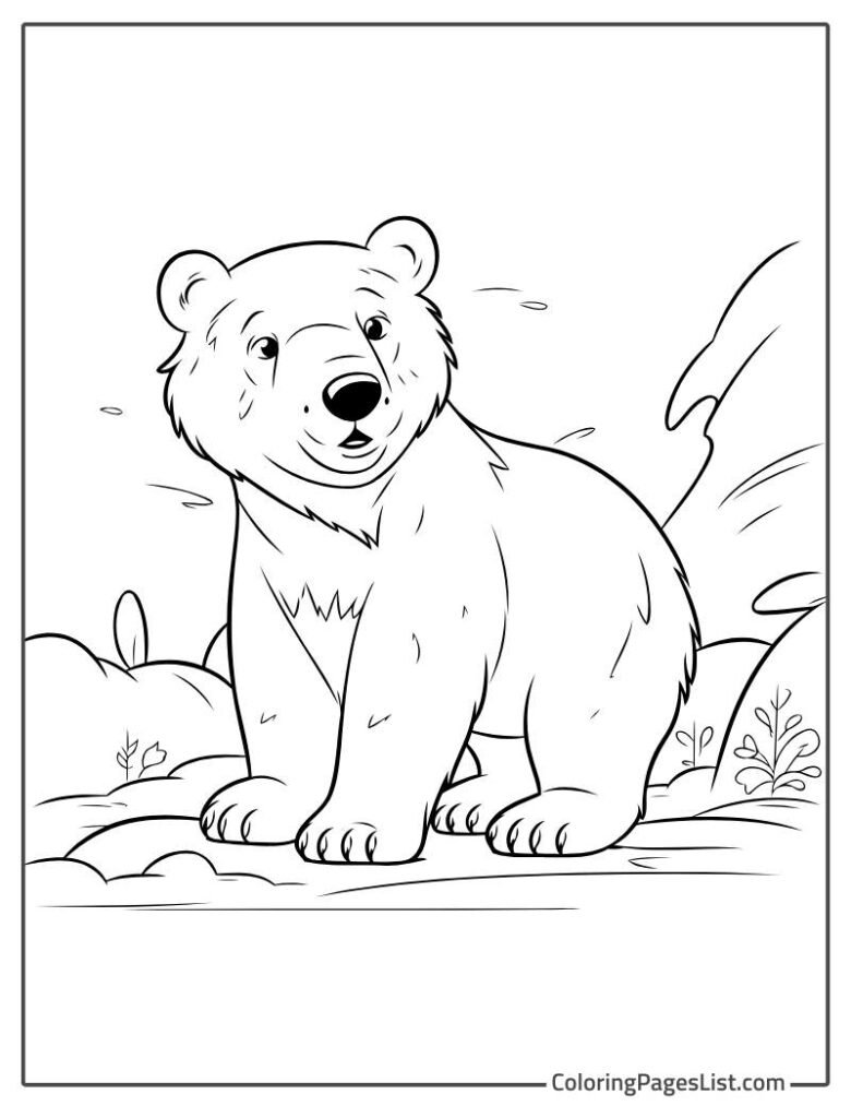 Polar Bear Standing Simple Outline Coloring Sheet For Kids