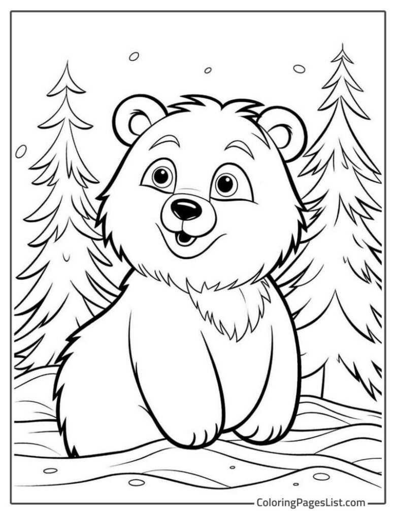 Polar Bear Walking On the Ice And Enjoying Coloring Page