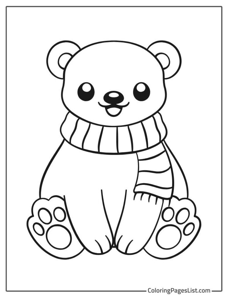 Simple Outline Bear Smiling Coloring Page