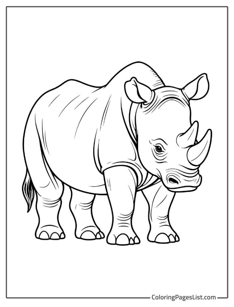 Simple Outline Of Angry Rhino To Color In