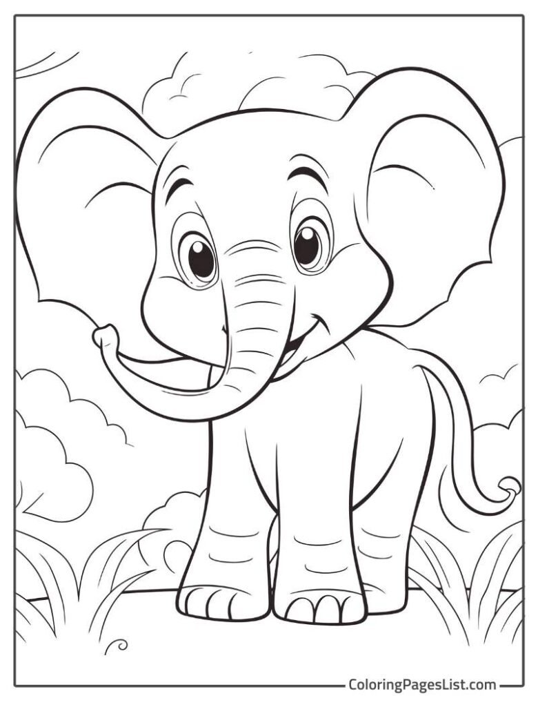 Simple Outline Of Elephant To Fill The Color