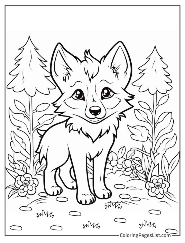 Simple Outline Of Fox In The Garden To Color