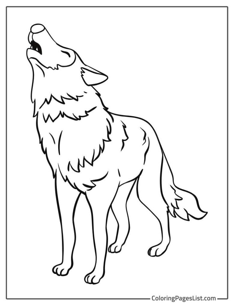 Simple Outline Of Roaring Wolf To Color In