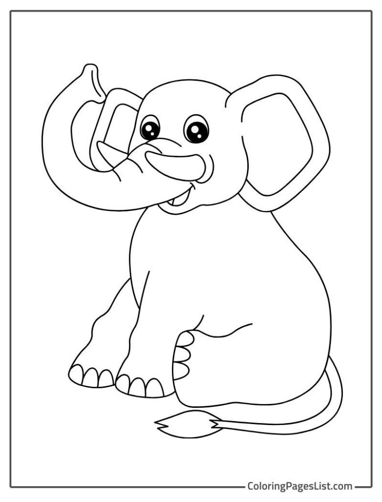 Simple Outline Of Sitting Elephant To Color