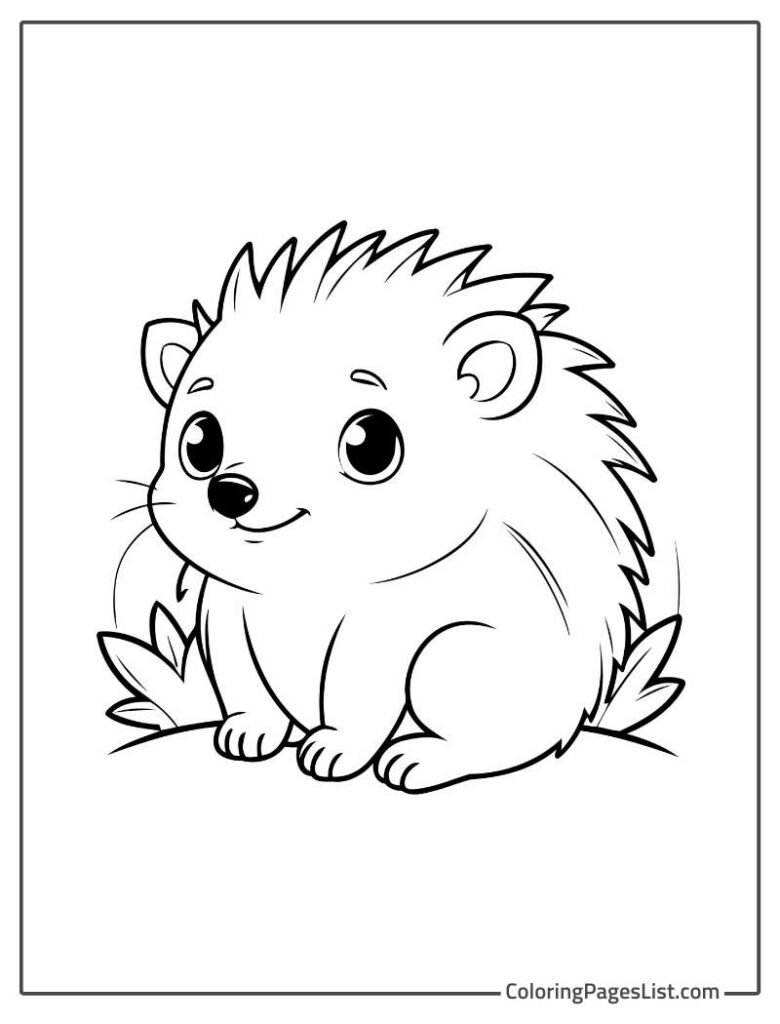 Simple Outline Of Sitting Hedgehog On The Grass