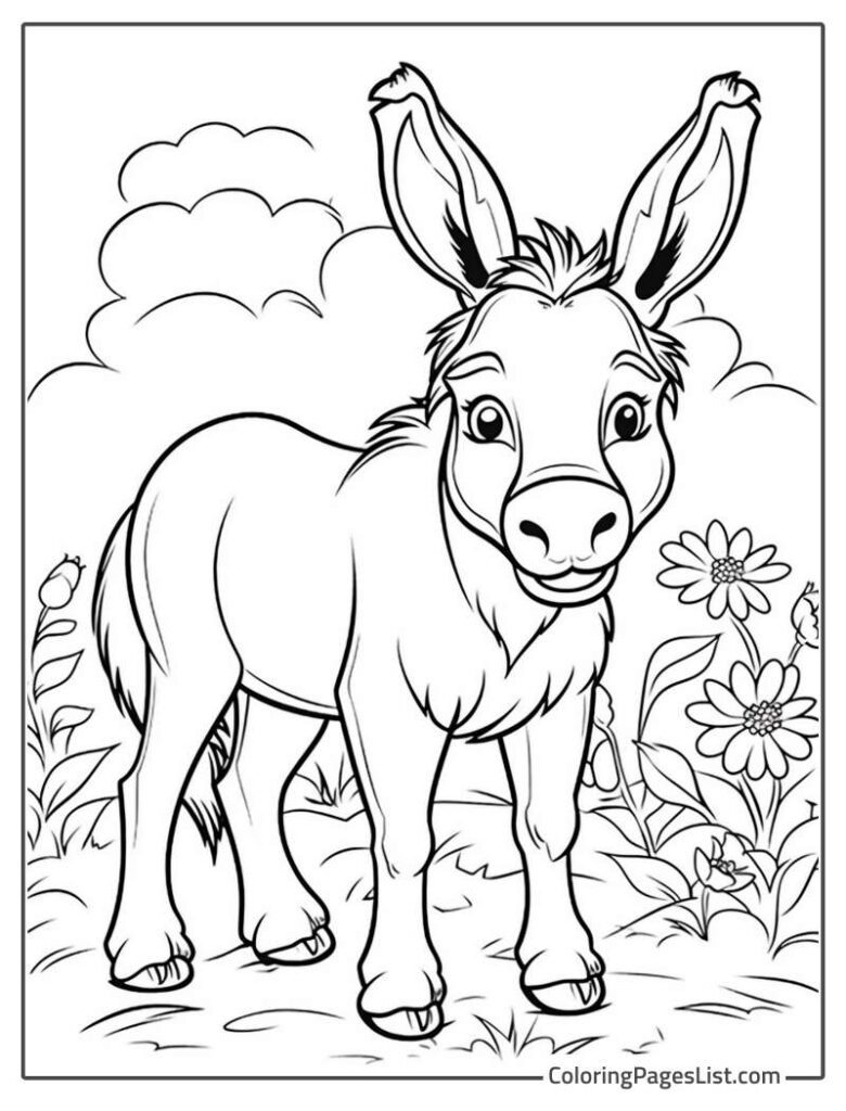 Simple Outline Of Smiling Donkey To Color