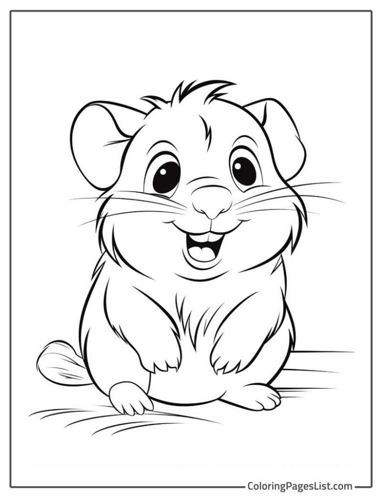 Simple Outline Of Smiling Hamster To Color