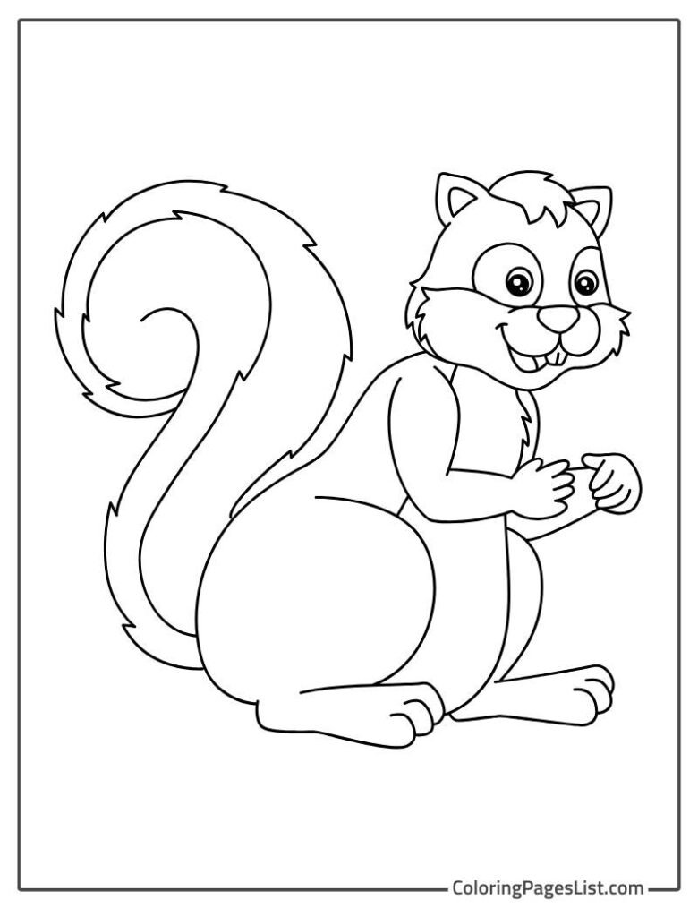 Simple Outline Of Smiling Squirrel To Color