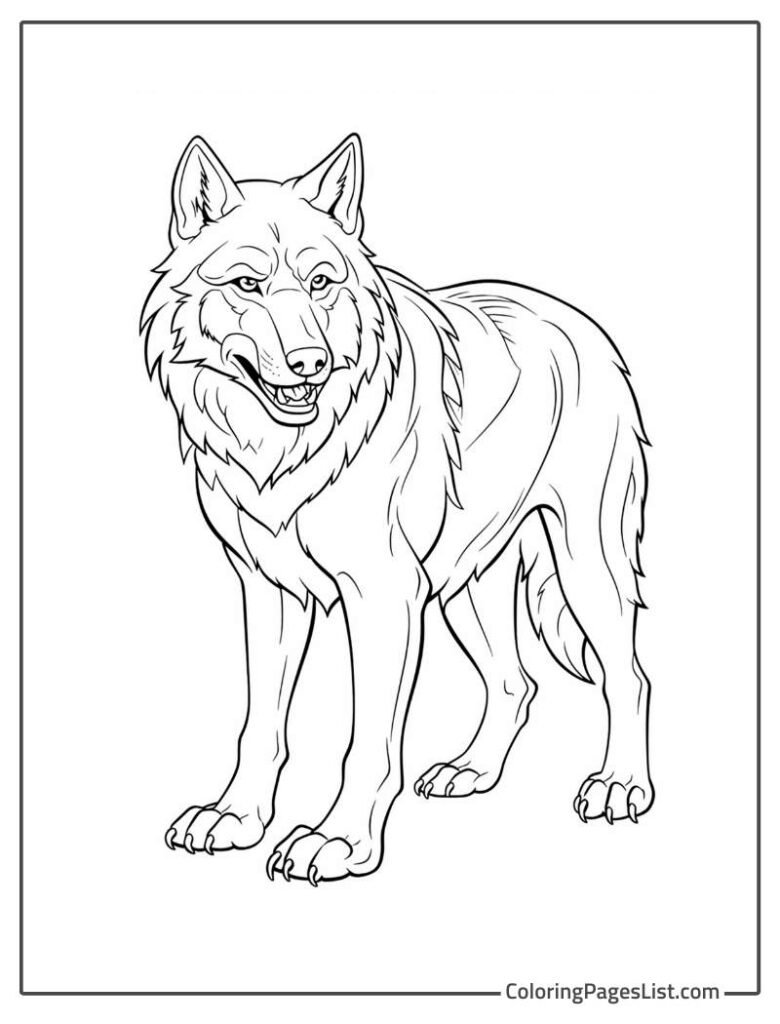 Simple Outline Of Smiling Wolf To Color In