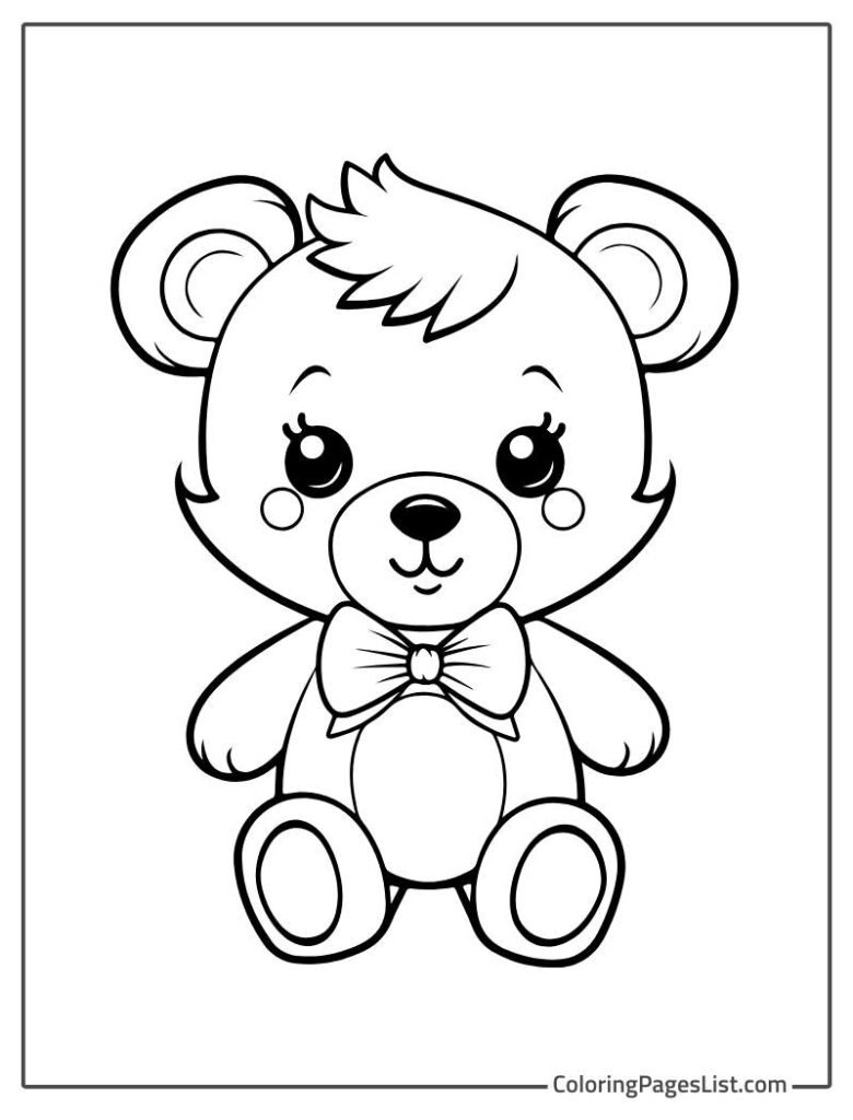 Simple Outline Of Teddy Coloring Page For Kids