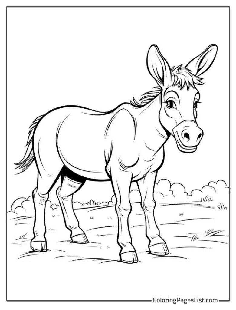 Simple Outline Of Walking Donkey Coloring Page