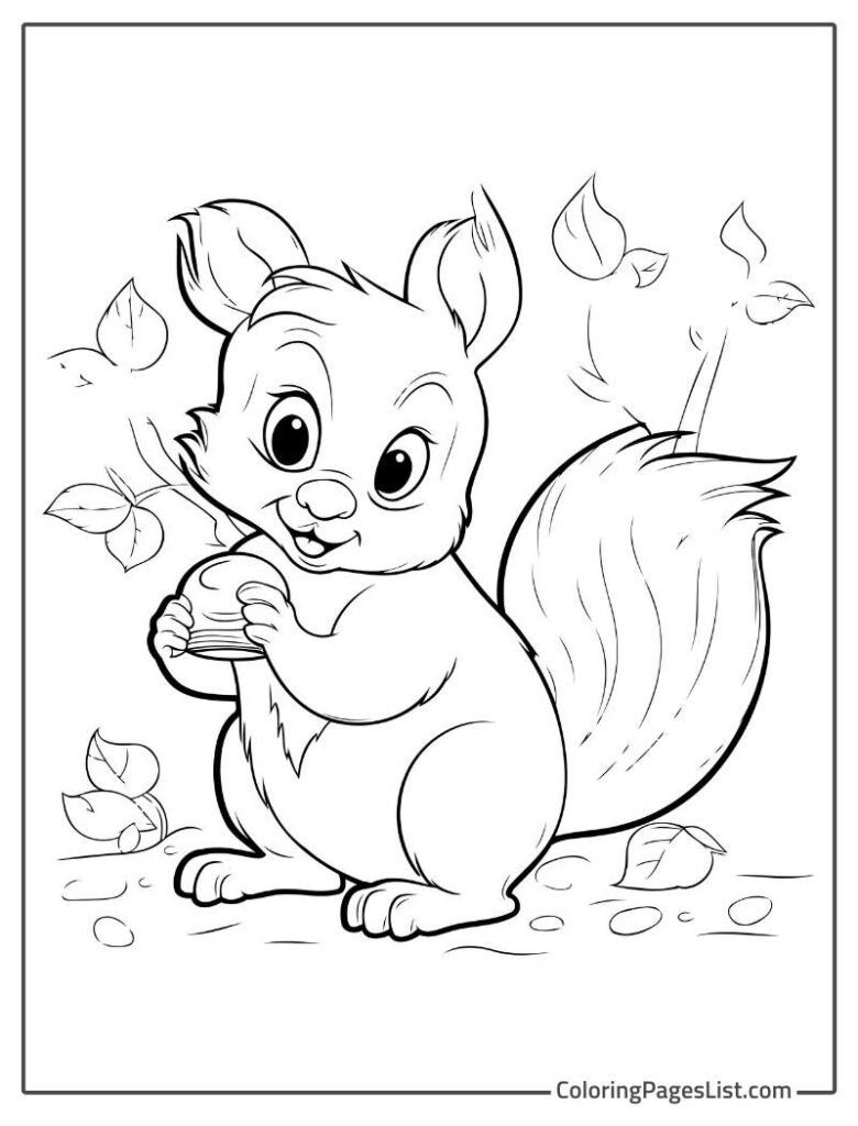 Squirrel Holding Food In Hands Coloring Sheet