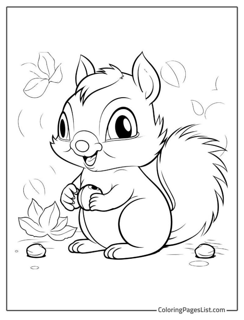 Squirrel Smiling And Holding Peanuts To Color