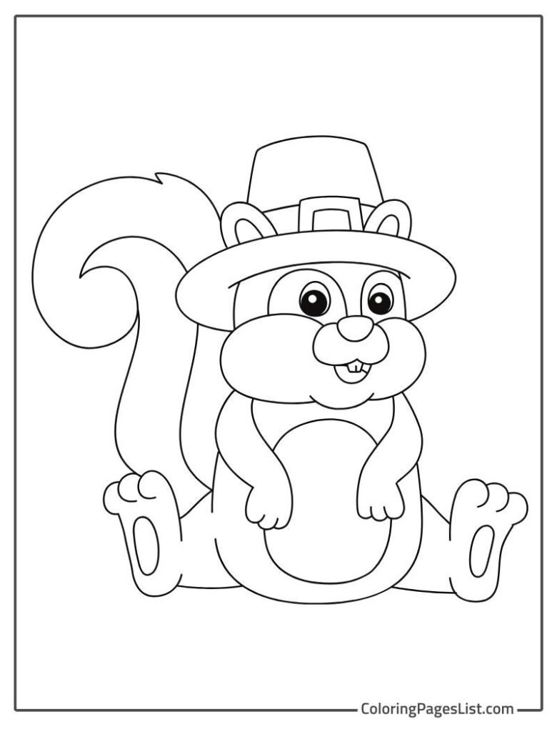 Squirrel Wearing A Beautiful Hat Coloring Page