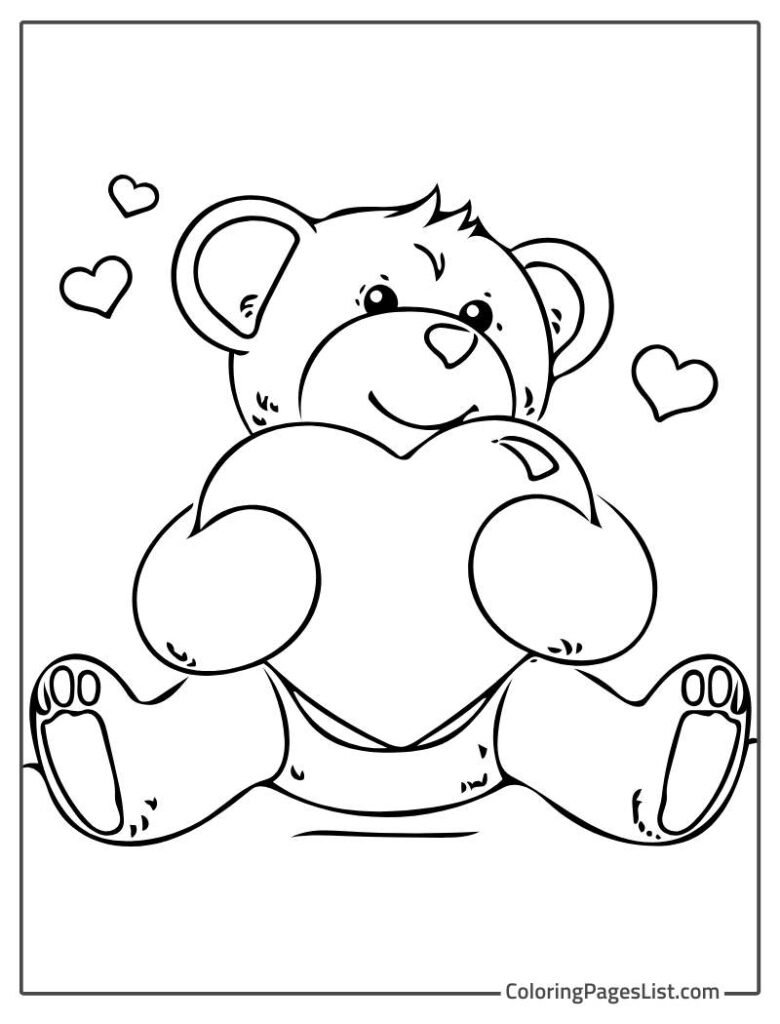 Teddy Bear Holding A Heart Coloring Page