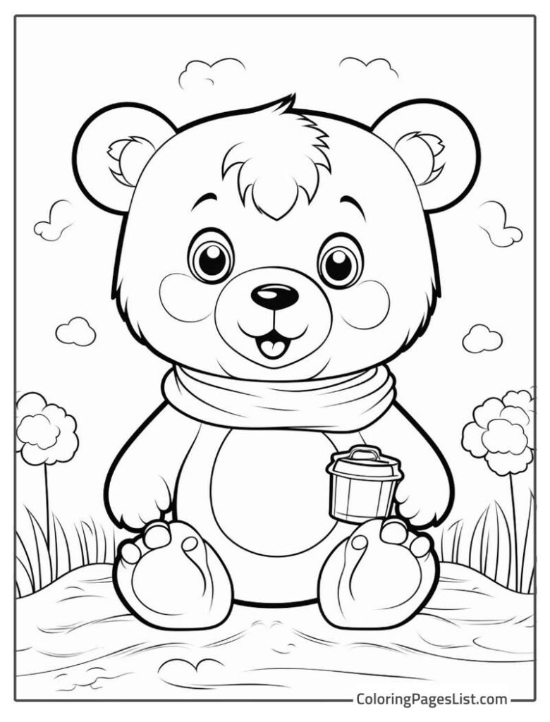 Teddy Bear Holding A Lantern While Sitting On The Ground