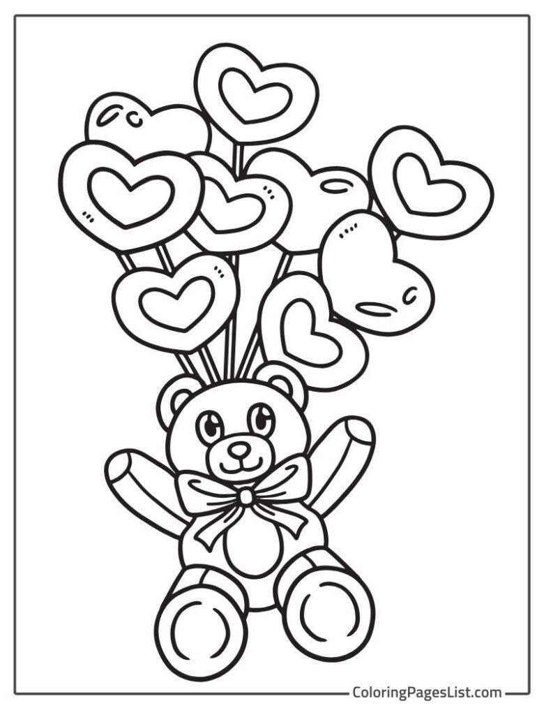 Teddy Flying With Gas Balloons To Color In