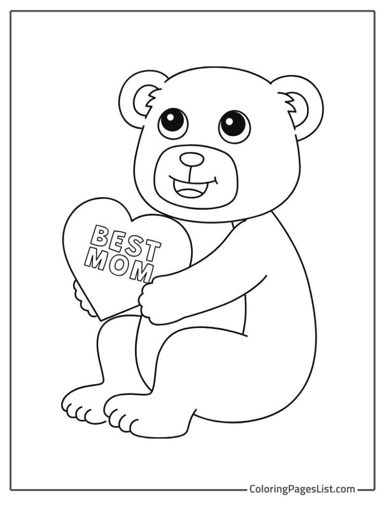 Teddy Holding A Heart Simple Outline To Color In