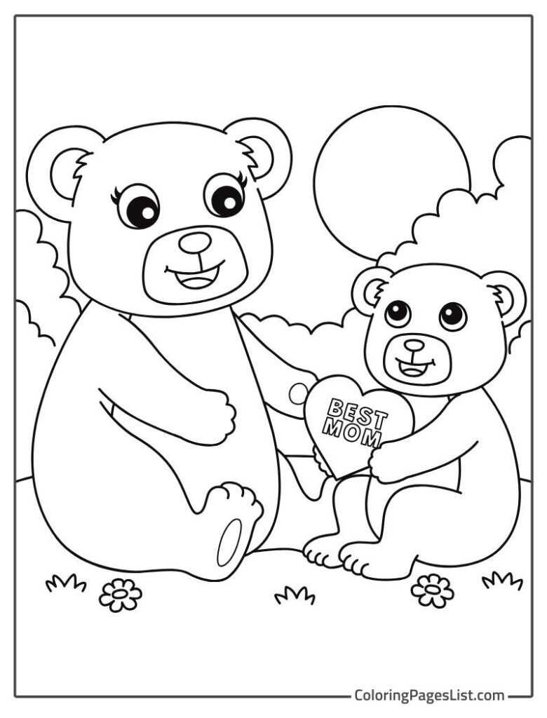 Two Bears Looking At Each Other And Smiling To Color In