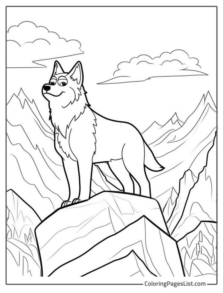 Wolf Enjoying And Standing On The Rock To Color In