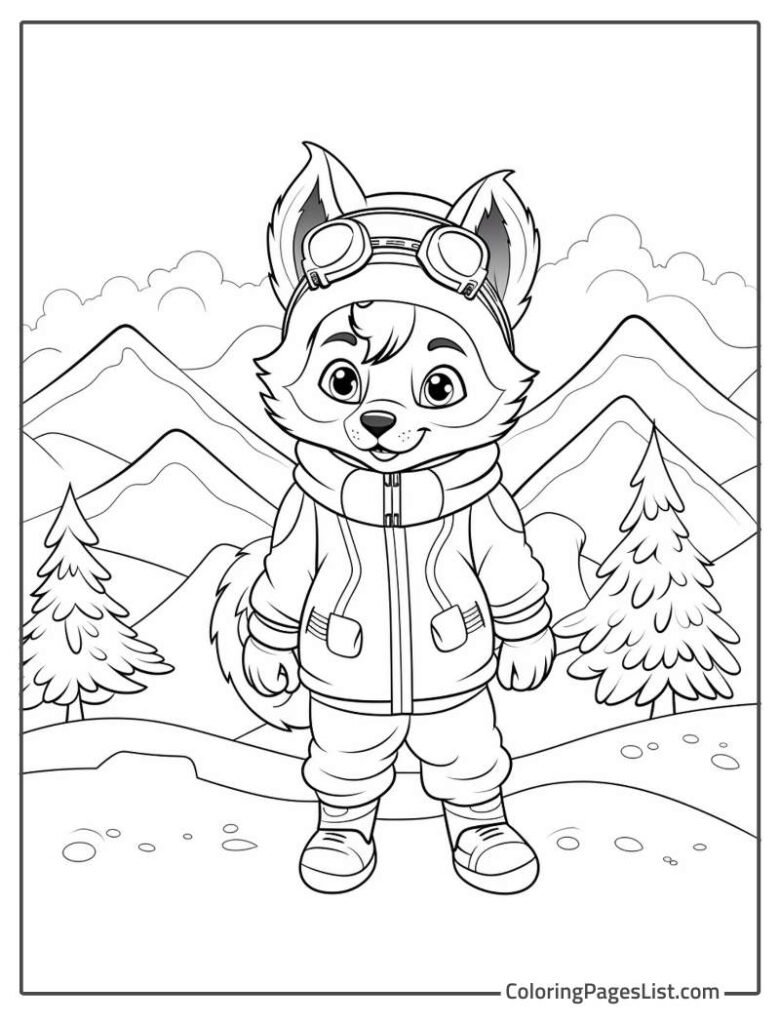 Wolf Wearing The Backpacker Dress To Color In