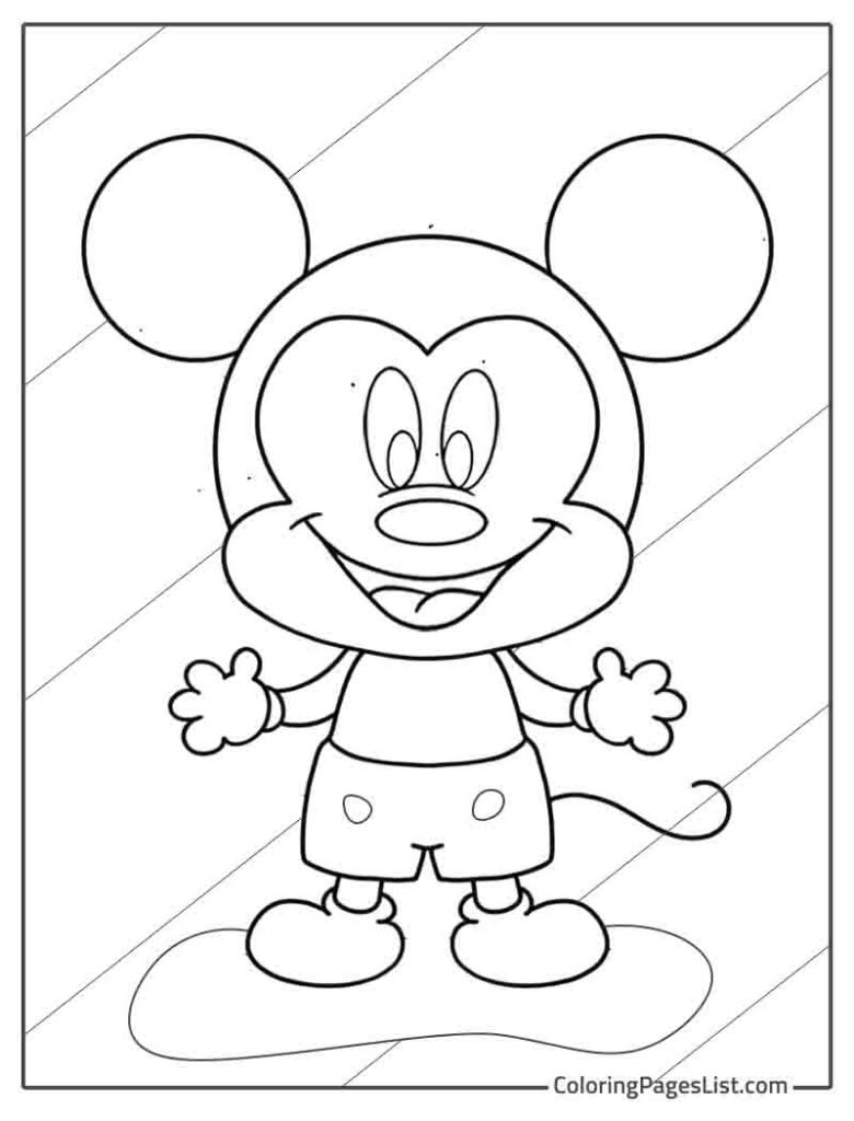 Funny Kawaii Mickey Mouse Coloring Sheet