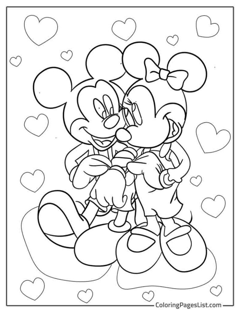 Mickey And Minnie Mouse Loving Each Other Coloring Page