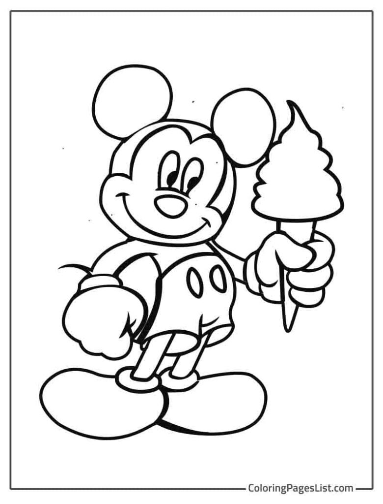 Mickey Mouse Holding Ice Cream Coloring Page