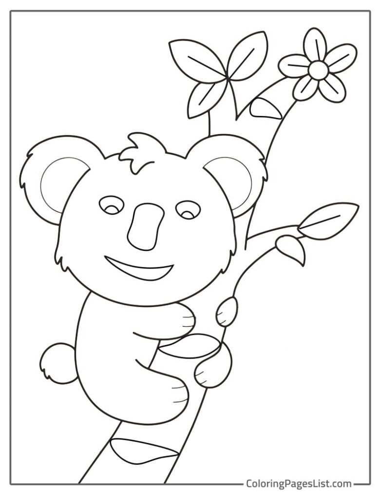 Baby Koala Enjoying On The Tree To Color