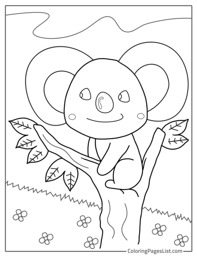 Baby Koala Sitting On The Tree To Color In