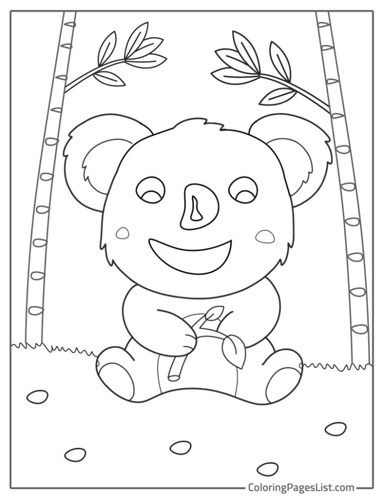 Cute Koala Sitting On The Ground Coloring Sheet For Kids