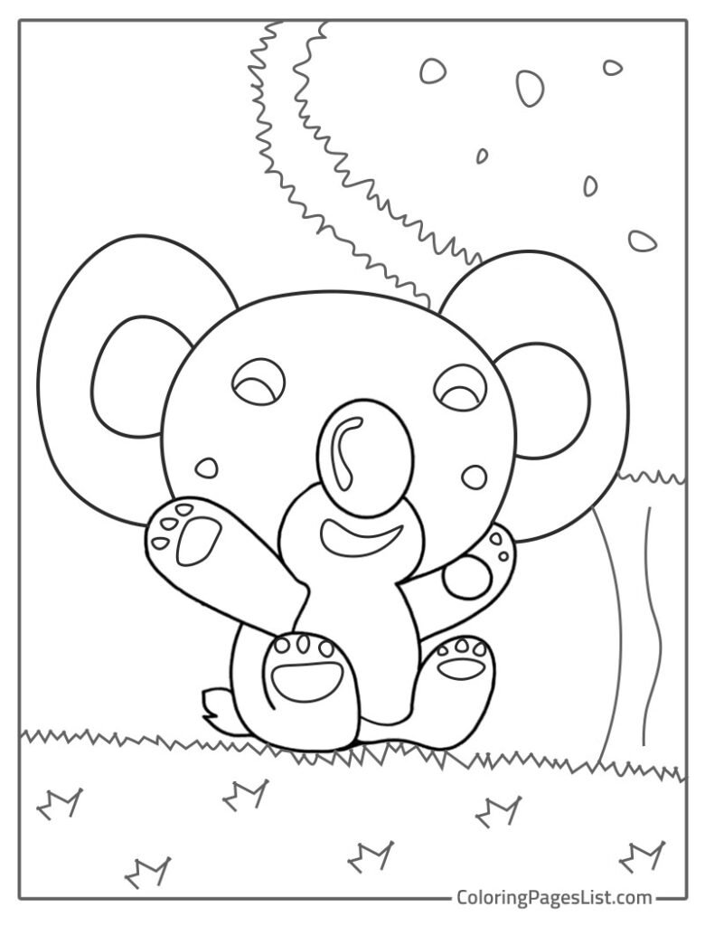 Koala Sitting Near The Tree Coloring Sheet For Kids