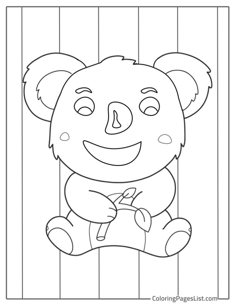 Simple Outline Of Cute Baby Koala Coloring Page