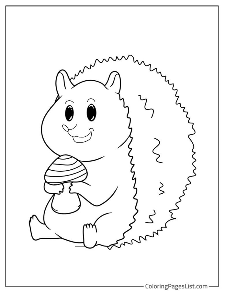 Simple Outline Of Hedgehog Holding Mushroom