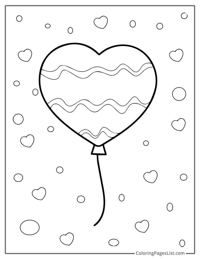 Balloon With Love Hearts To Color