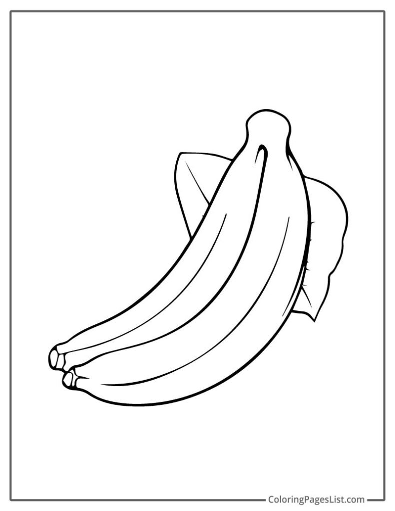 Banana With Leaves Coloring Sheet