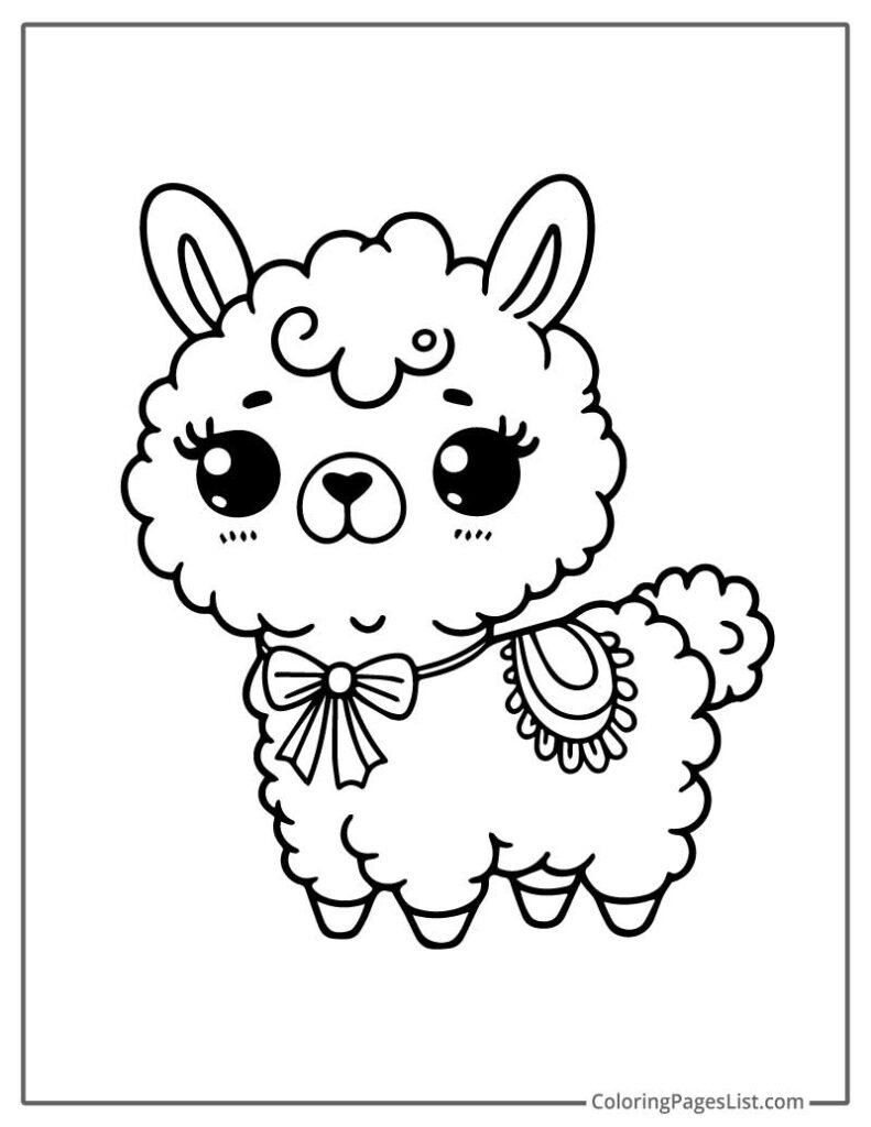 Cute Simple Outline Of Llama To Color