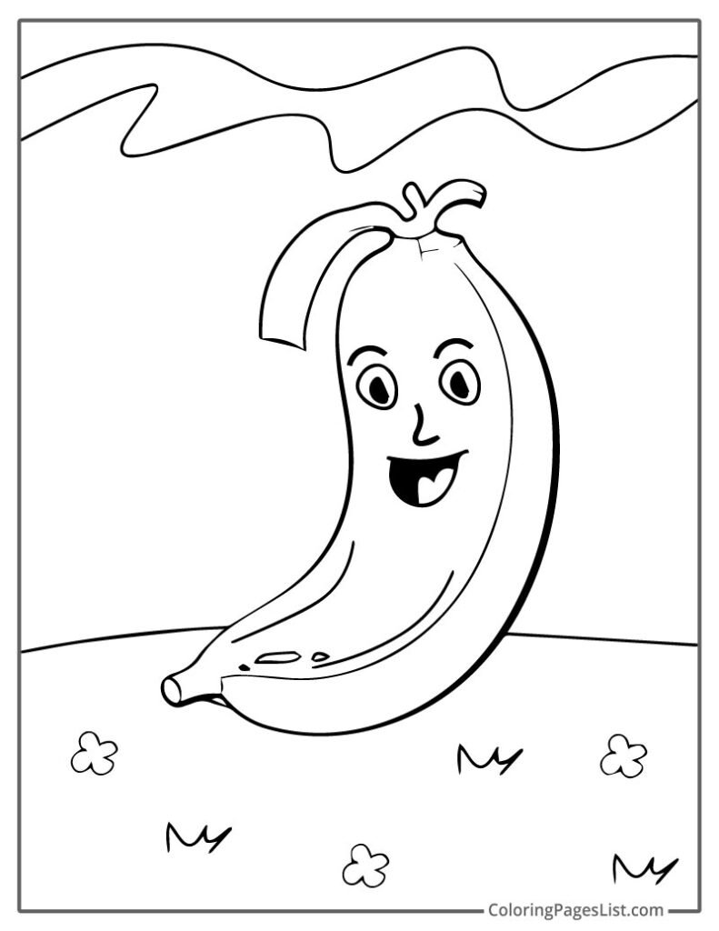 Cute Smiling Banana Coloring Page