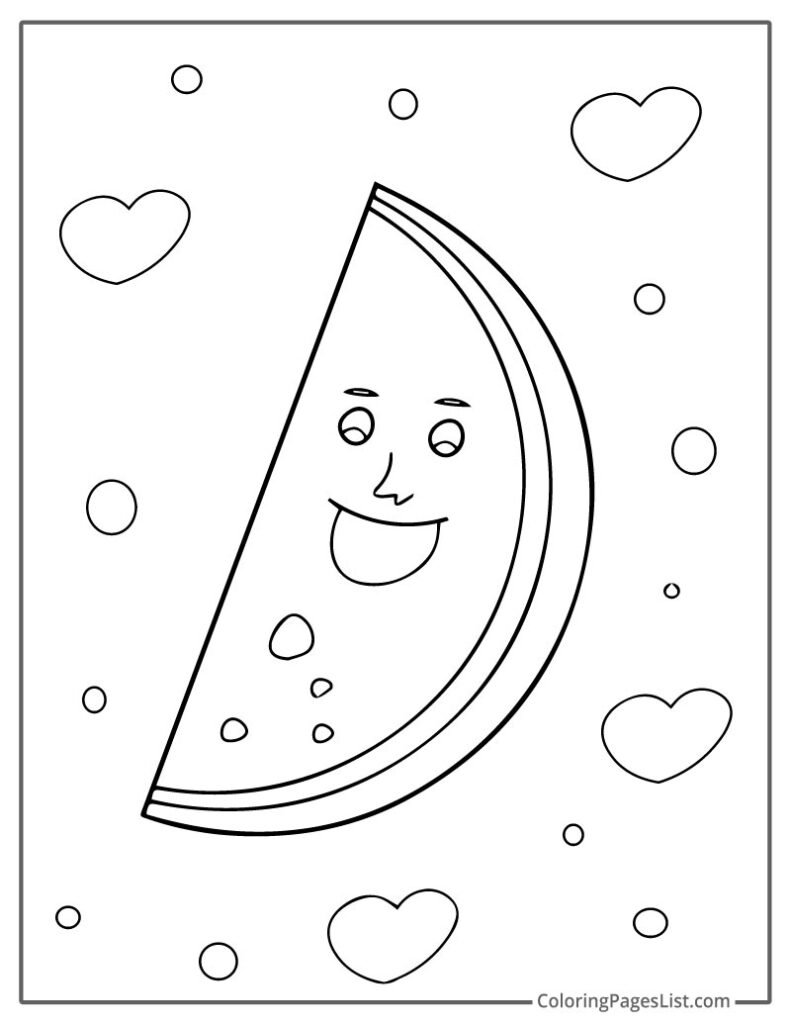 Cute Smiling Bite Of Watermelon Coloring Page