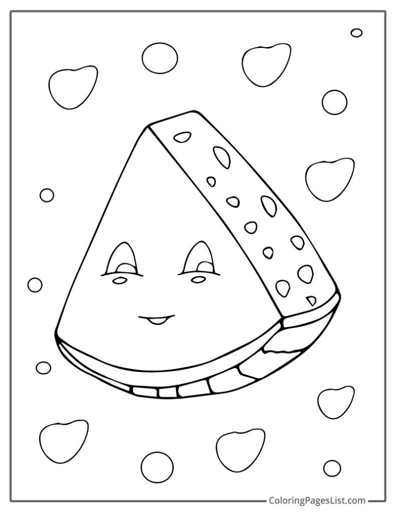 Cute Smiling Watermelon Bite With Bunch Of Hearts For Coloring