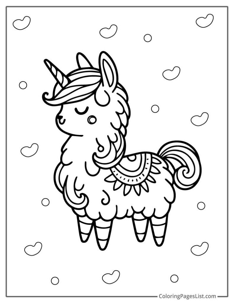 Cute Unicorn Llama Coloring Sheet