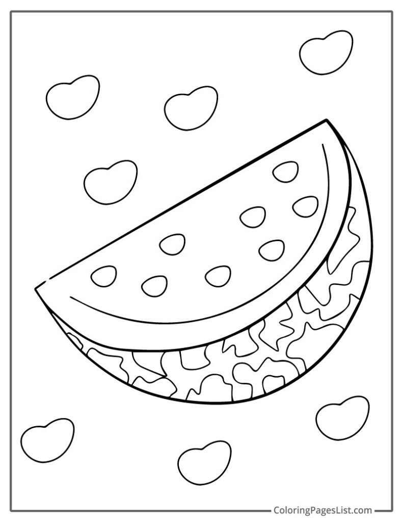 Easy Outline Of Sliced Watermelon To Color