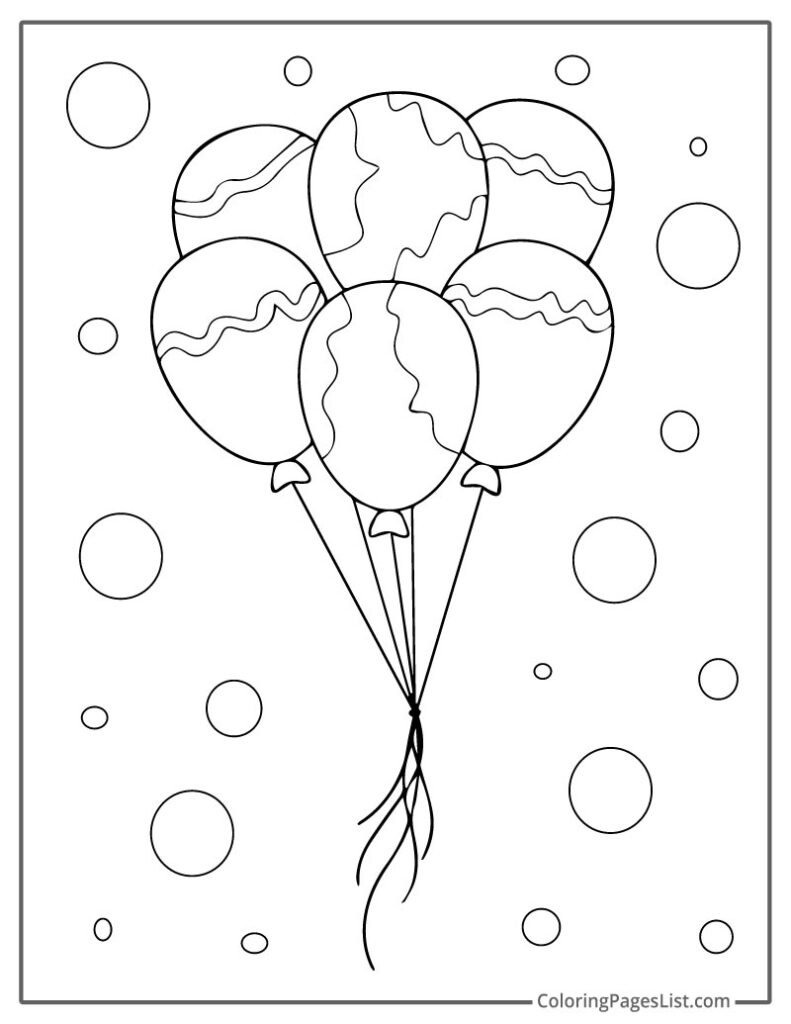 Flying Bunch Of Balloons Coloring Page