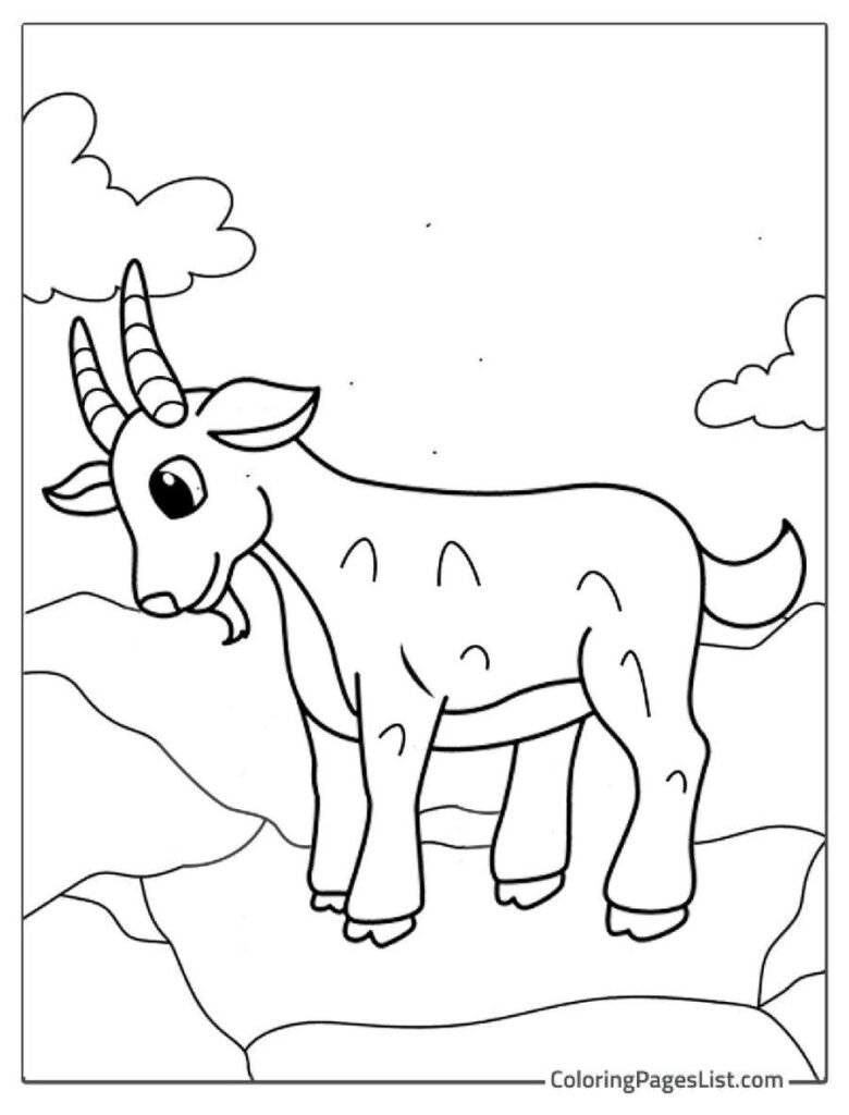 Goat On The Mountain Looking Down Side Coloring Page