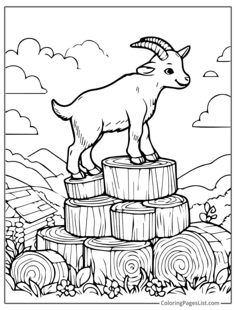 Goat Playing And Jumping On The Woods To Color In